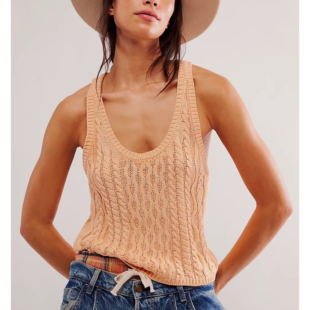 Free People High Tide Cable Tank Tender Peach M